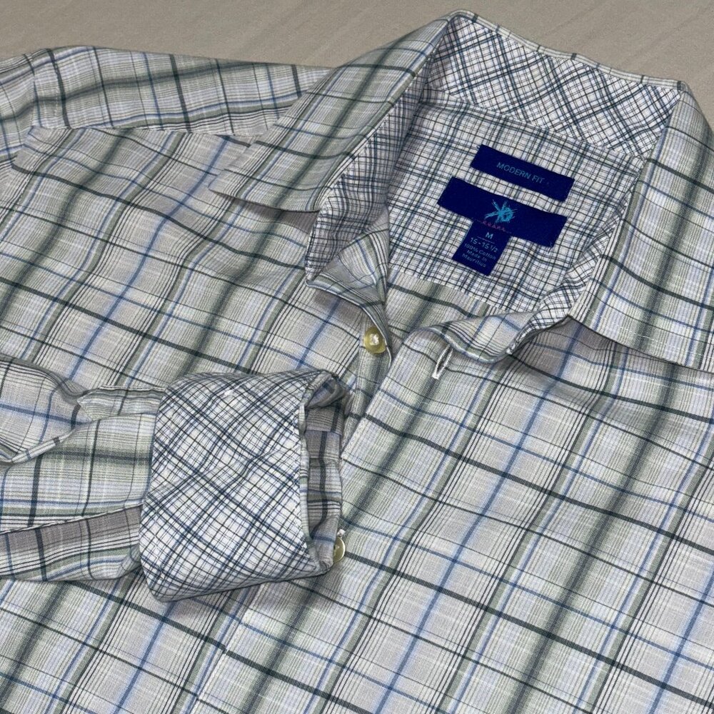 Egara‎ Modern Fit Plaid Dress Shirt Men’s M 15-15.5 Blue Green Cotton